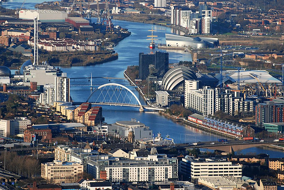Glasgow City Centre from the Air - showing site of major fire